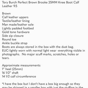 Tory Burch Perfect Brown Brooke 25MM Knee Boot Calf Leather 9.5